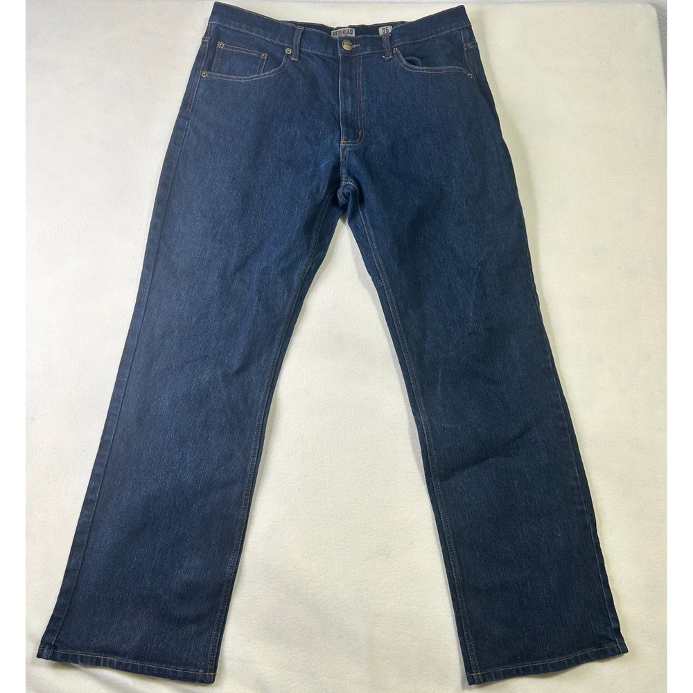 Redhead Mens Dark Wash Straight Leg Denim Jeans Blue 36x34